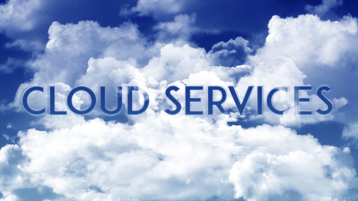 Word cloud services in the clouds, dark blue sky color
